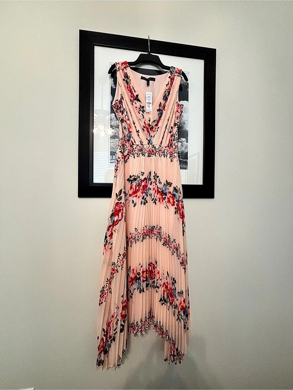 White House Black Market Floral Pleated Maxi Dress in Pink Size Small NWT